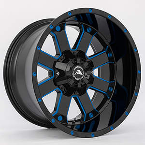 American Offroad A108 Gloss Black W/ Blue Milled Spokes